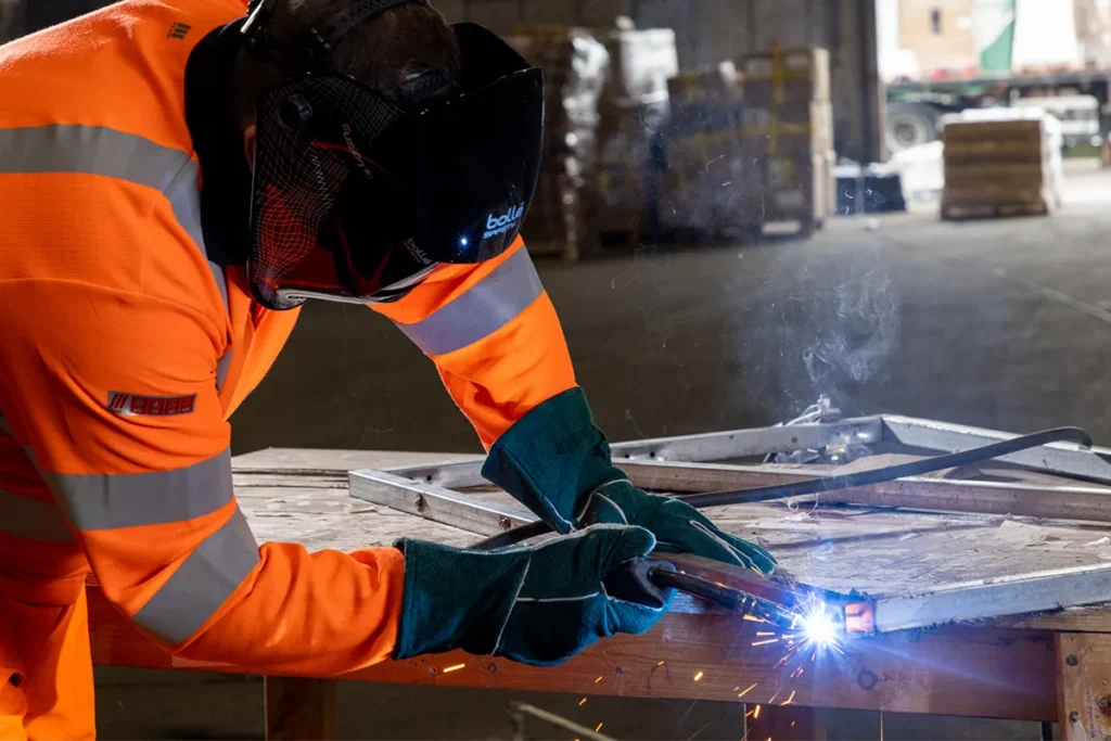 Man wearing Welding safety gloves